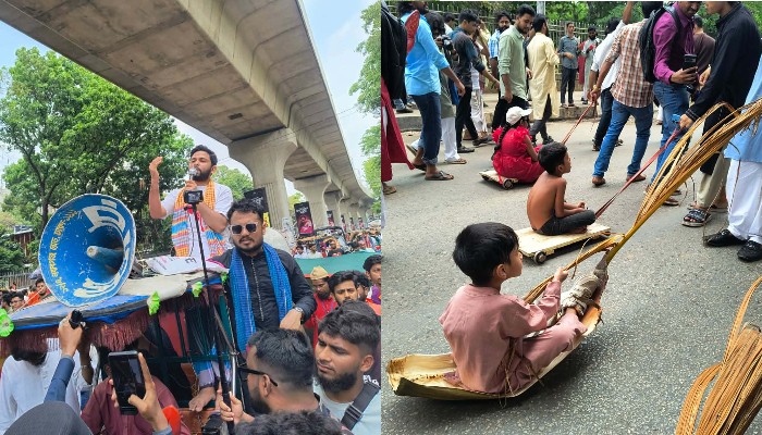 গ্রামীণ সংস্কৃতির সাথে শহরের শিশুদের পরিচয় করিয়ে দিতে ইনকিলাব মঞ্চের সুপারি পাতার বাহন